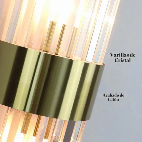 Vista 4 de Juego de 2 apliques de pared de cristal dorado, modernos apliques de cristal de iluminación de 2 luces de latón para pared de baño, pasillo