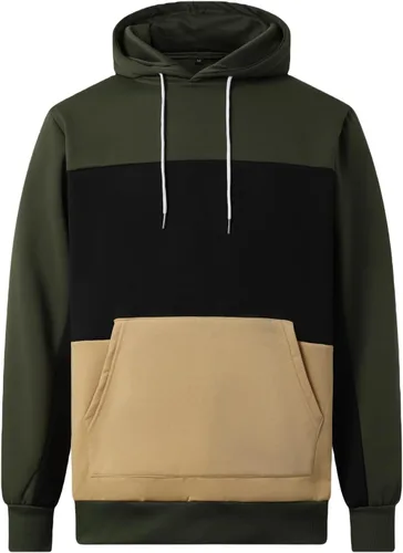 Vista 3 de LQHHYLYX Sudadera con capucha para hombre, diseño de panel multicolor, de forro polar, manga larga, para deportes