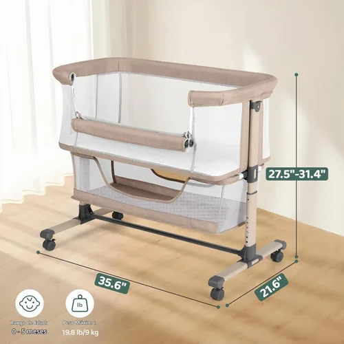 Vista 2 de Cowiewie Moisés Cuna de Noche, Portátil, Transpirable, Moisés Ajustable para Bebé para Noches Tranquilas, Beige