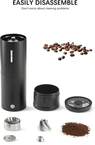 Vista 7 de Molinillos de café eléctricos, molinillo de rebabas portátil, capacidad de 1.76 oz con cubierta magnética, ajuste ajustable externo, cuerpo