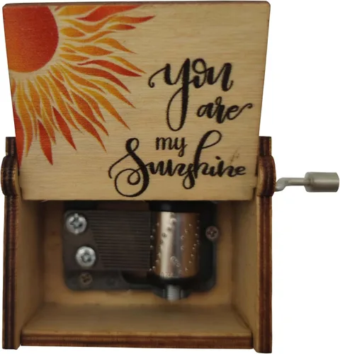 Vista 3 de Caja de música de madera, instrumento musical de manivela de madera con melodía "You're My Sunshine", regalo para familiares, amigos, amantes