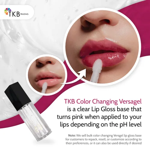 Vista 2 de TKB Base de brillo labial Versagel que cambia de color, transparente a rosa, vegano, libre de crueldad, de larga duración, personalizable