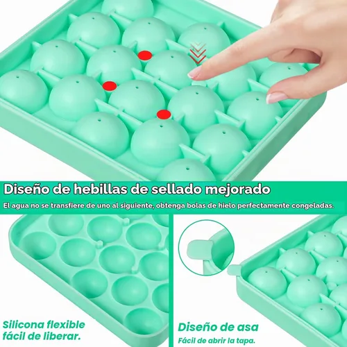 Vista 4 de Webake Paquete de 2 bandejas de cubitos de hielo esféricos, 36 piezas pequeñas redondas de 1.1 pulgadas, moldes de silicona flexibles para cócteles