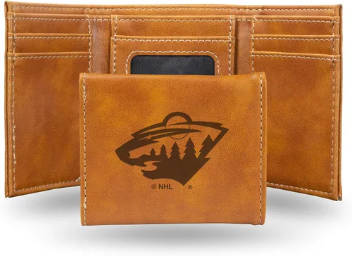Vista 43 de NHL Rico Industries - Billetera triple grabada con láser y tres pliegues, accesorio para hombre