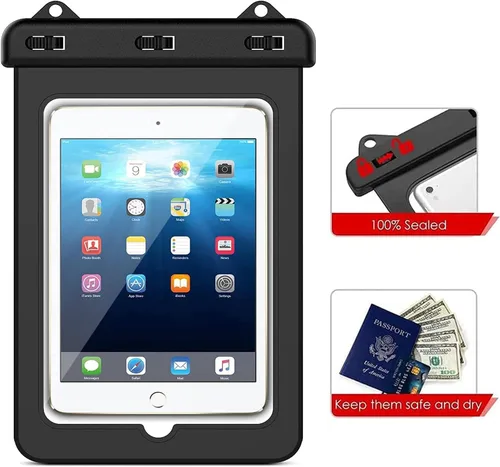 Vista 4 de Funda impermeable para tablet de 8 pulgadas, bolsa seca con cordón para iPad mini 2019/4/3/2, Galaxy Tab A / S2 / Tab E 8.0", ASUS ZenPad, Fire HD