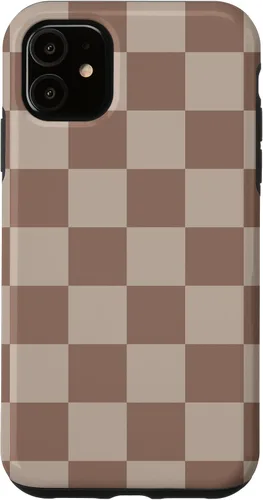 Vista 8 de Funda para iPhone 16 marrón con diseño de cuadros grandes, color beige estético marrón