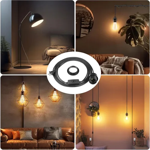 Vista 6 de Kit de 3 Luces Colgantes con Enchufe, E26/E27 Luces Colgantes Vintage con Cable de Enchufe, Kit de Luz Colgante Retro, Cable de 12 Pies