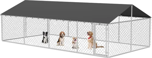 Vista 8 de Jaula grande para perros al aire libre, malla de casa de perrera resistente, valla de acero para perreras con cierre seguro