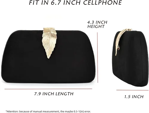Vista 3 de Milisente Bolso de mano para mujer, de ante suave y sólido, bolso de mano de noche, bolso de hombro con cierre de hojas metálicas