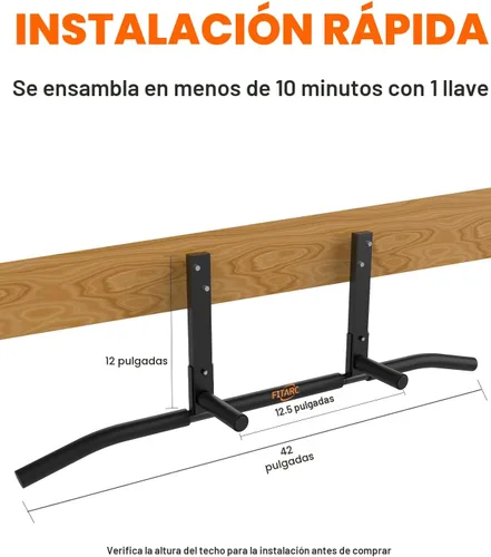 Vista 6 de Fitarc Joist Mount Pull Up Bar, Wall Chin Up Bar Ceiling Mount for Beams, Heavy Duty Steel Construction, Home Gym Workout Equipment -Patent Pending
