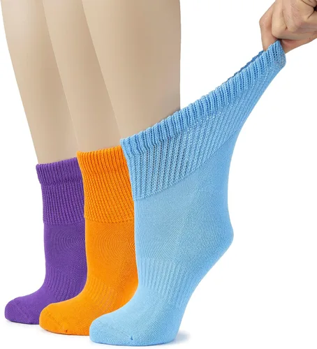 Vista 35 de Hugh Ugoli Calcetines tobilleros de algodón para mujer para diabéticos, anchos, sueltos, elásticos, puntera sin costuras, semiacolchado superior sin
