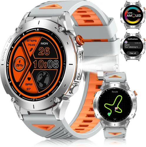Vista 10 de GPS Military Smart Watch for Men with Bluetooth Call, 1.43" AMOLED Waterproof Smart Watch with Flashlight, 170+ Sport Mode, 730mAh Heart
