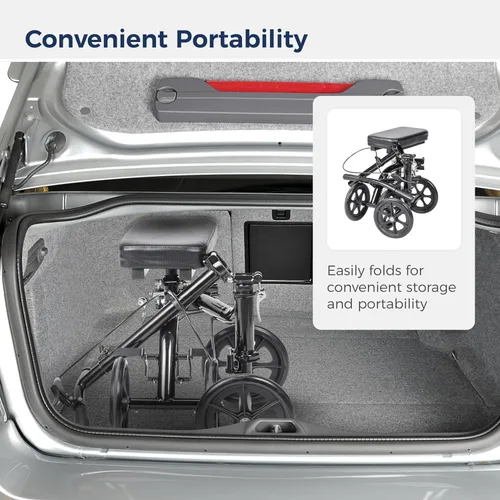 Vista 4 de Drive Medical Patinete de rodilla plegable orientable y patín de pierna, negro Steerable Design Folds Flat for Easy Storage and Transport While