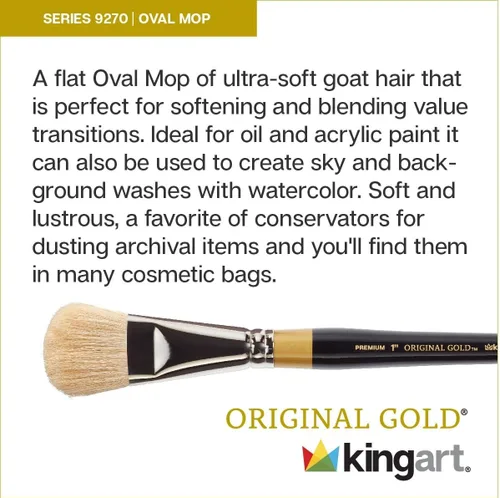 Vista 3 de KINGART Premium Original Gold 9270-1 - Cepillo ovalado para artista, pelo sintético suave, mango corto, para acrílico, acuarela y pintura al óleo