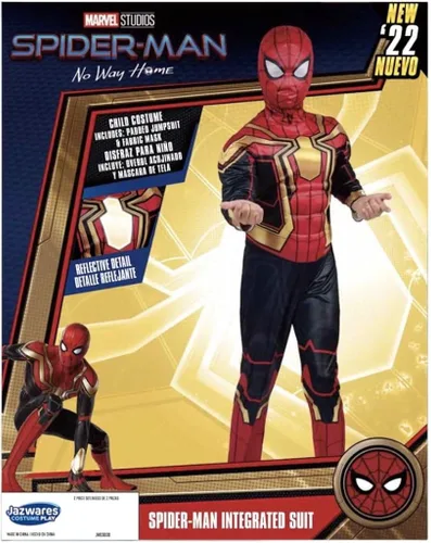 Vista 4 de Jazwares SPIDER MAN - Traje integrado de Marvel para niños, jóvenes, Halloween, cosplay, talla juvenil M (8)