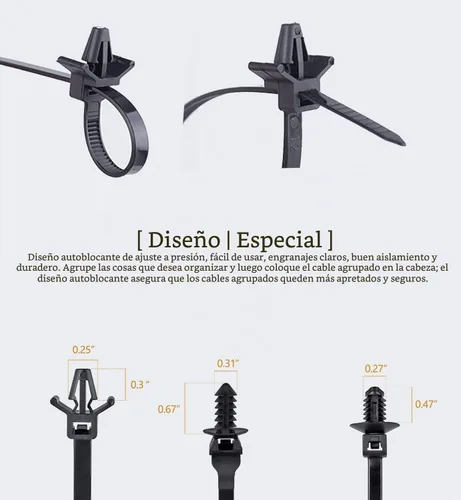 Vista 5 de 120 paquetes de bridas de cables para coche, bridas de nylon con montaje a presión, bridas de cierre autoadhesivas, bridas de cierre