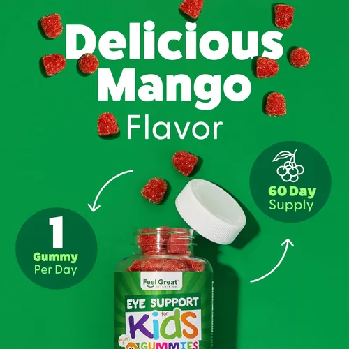 Vista 8 de Feel Great Kids - Vitaminas gomosas para ojos Vitaminas esenciales para los ojos luteína y zeaxantina Vitaminas veganas para ojos con sabor a