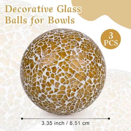 Vista 2 de 3 bolas decorativas de mosaico de vidrio, 3.35 pulgadas, color marrón Bonito aspecto y peso pesado, vidrio y piedra, relleno de tazón, centros