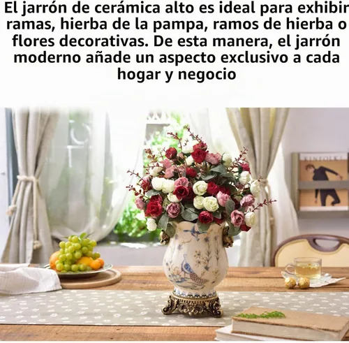 Vista 3 de Jarrón de cerámica alto para suelo, florero chino para decoración del hogar, florero japonés de 8.3 pulgadas, recipiente sofisticado para ramas