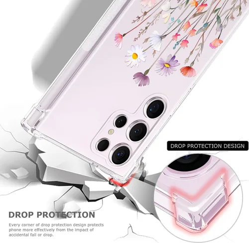 Vista 3 de FL-37 - Funda transparente floral para Galaxy S23 Ultra 5G para mujeres/niñas, bonita funda de teléfono para Samsung Galaxy S23 Ultra, diseño
