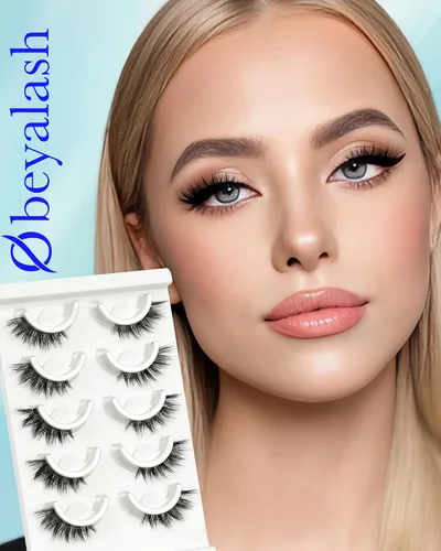 Vista 6 de Pestañas autoadhesivas impermeables, pestañas mitad 10-14mm, 5 pares, aspecto natural, pestañas postizas adhesivas, sin necesidad de pegamento