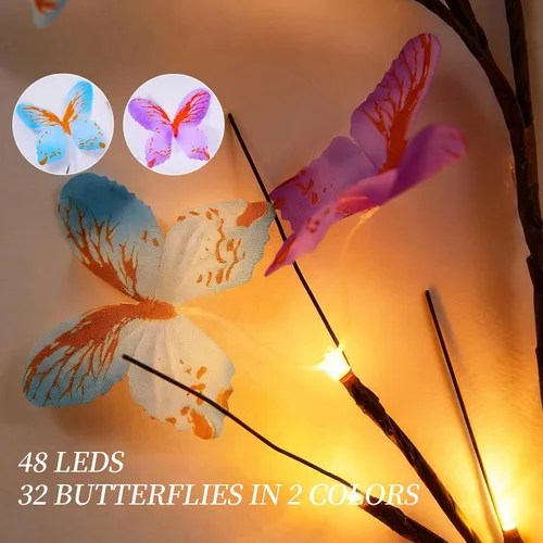 Vista 8 de Willow - Luz de vid con mariposa 48 LED de 5.9 pies, decoración de pared encantada, 8 modos de luz para decoración de pared interior del hogar