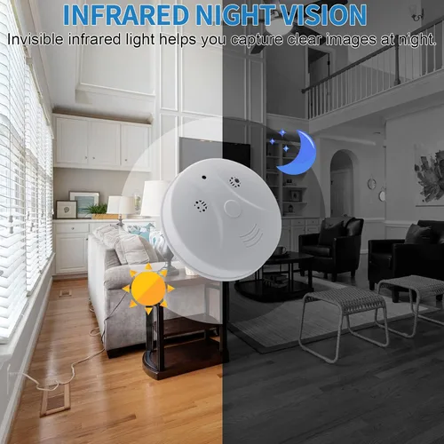 Vista 5 de Cámara oculta Detector de humo Video Cámara pequeña 1080P HD Cámara inalámbrica WiFi con visión nocturna y detección de movimiento Cámara
