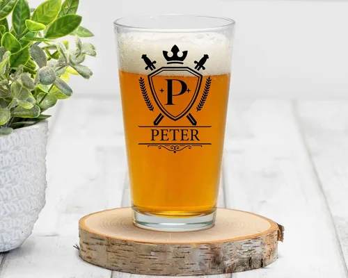Vista 3 de PREZZY Taza de cerveza personalizada con letra P, vasos de pinta personalizados con nombre inicial, monograma divertido del alfabeto A-Z, vaso