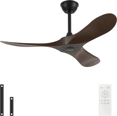 Vista 9 de Ventilador de techo de 52 pulgadas sin luz, ventilador de techo para exteriores con control remoto, 3 cuchillas de plástico con gran flujo de aire