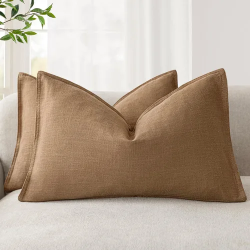 Vista 49 de Foindtower Juego de 2, Fundas Decorativas de Almohada de Lino Sólido Suaves Fundas de Cojín Europeo de Acento Estilo Granja Neutral para Silla Sofá