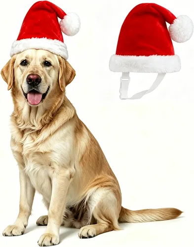 Vista 5 de Juego de gorro y bufanda de Navidad para perros pequeños, cachorros, gatos, 2 piezas de sombrero de Santa ajustable y bufanda de punto, disfraz