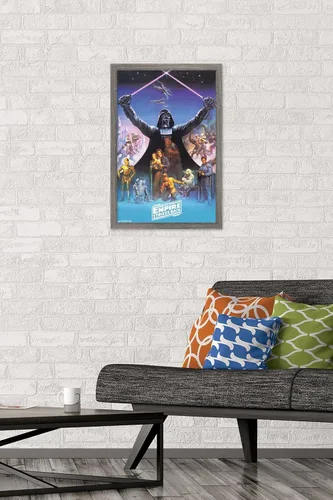 Vista 2 de Trends International Star Wars: The Empire Strikes Back 40th - Póster de pared de Darth Vader, 14.725 x 22.375 pulgadas, versión enmarcada de madera