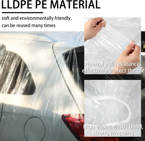 Vista 5 de 4 piezas Cubierta universal de plástico para coche 12.5 x 21.7 pies Desechable impermeable cubierta exterior completa con banda elástica
