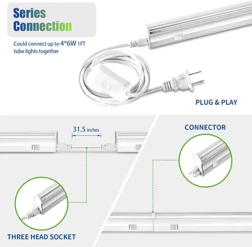 Vista 5 de RWNTAO Luces de cultivo para plantas de interior, espectro completo de 3000 K, lámpara de cultivo de plantas de 1 pie con interruptor lateral