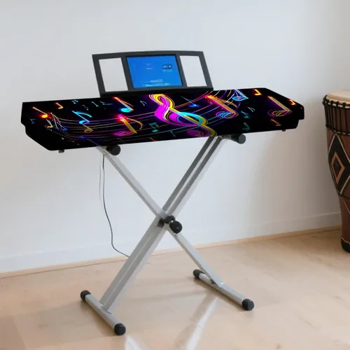 Vista 6 de Nuxovilar Cubierta elástica de 88 teclas para teclado y piano, seda de leche elástica con notas musicales de neón y clave de agudos para teclados