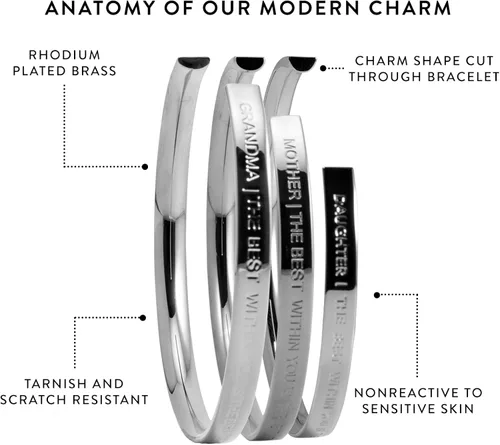 Vista 4 de Stella Valle Grandma Mother Daughter Bracelet Gift Set - 18k Gold and Rhodium Plated Cuff Bracelets - Engraved with The Best Within You is the Best