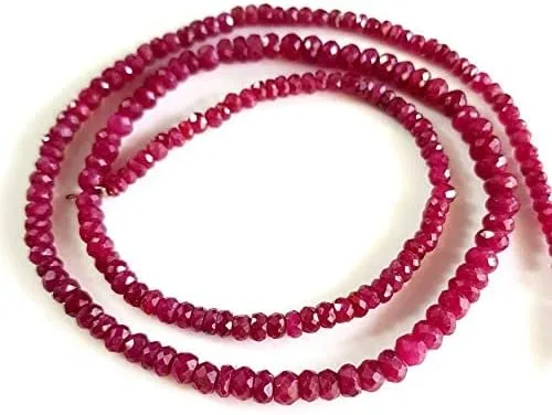 Vista 2 de Zoya Gems & Jewellery - Collar de cuentas de jade rubí natural, cuentas de piedras preciosas de rubí facetado Roundels de 0.157 in, 22 pulgadas