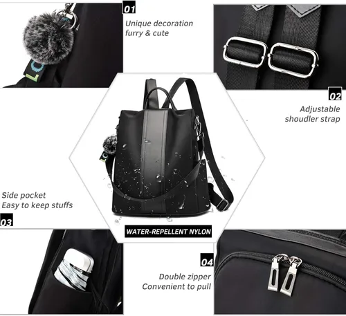 Vista 5 de TcIFE - Morral elegante de nailon diseño antirrobo para mujer