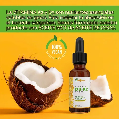 Vista 4 de Gotas líquidas veganas Vitamina D3 K2 (MK7) – Vitamina D líquida 100% a base de plantas mejorada con aceite de coco para una máxima absorción – 1
