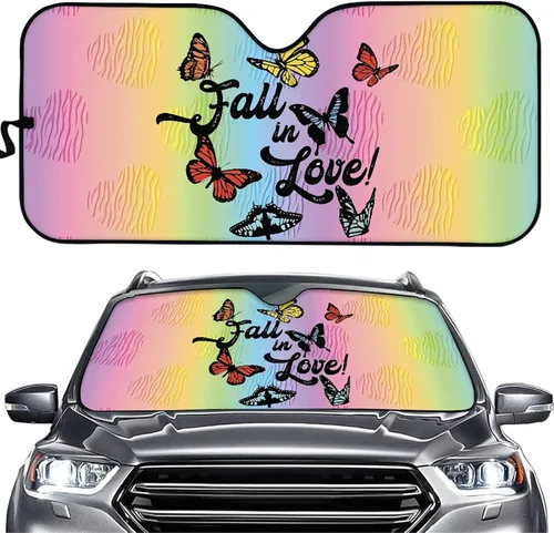 Vista 12 de HUGS IDEA Parasol plegable para parabrisas de automóvil, diseño de flores, bohemio, para la mayoría de los sedán, SUV, camión, parabrisas delantero
