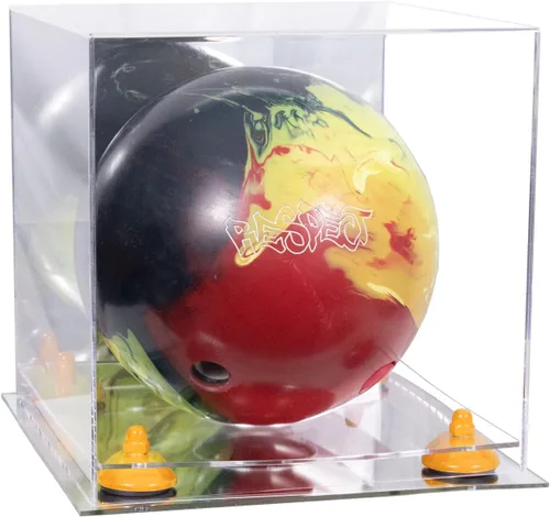 Vista 66 de Better Display Cases Acrylic Bowling Ball Display Case with Mirror Case, Yellow Risers and Clear Base (B33/A028)