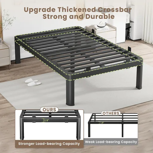 Vista 40 de MAF - Base de cama de plataforma de 14 pulgadas para cama individual con listones de madera, base de cama de metal resistente de 3500 libras