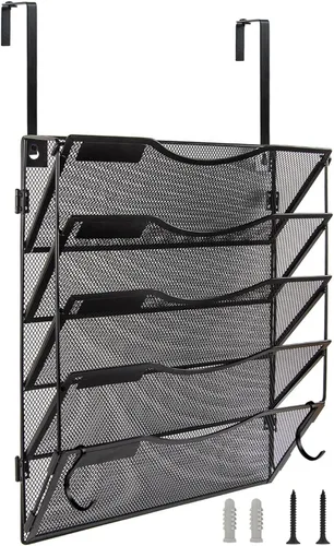 Vista 7 de BOHDK Organizador de archivos de pared, 3 bolsillos, organizador de correo, soporte para carpetas colgantes, plegable, para colgar o montar