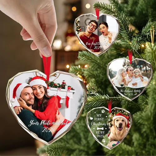 Vista 5 de Adornos de Navidad personalizados 2025 – Decoración de cristal de Navidad personalizada con foto/nombre, adorno colgante de cristal de cristal