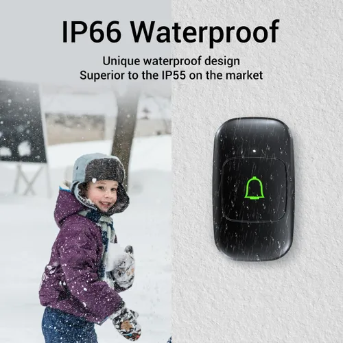 Vista 4 de Timbre de puerta inalámbrico IP66, timbre de puerta inalámbrico impermeable de 1000 pies, 32 campanas de 115 dB, 7 niveles Vol, modo de silencio
