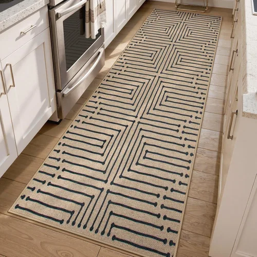Vista 35 de Lahome Tapetes geométricos para puerta de interior para entrada, alfombra antideslizante lavable de 2 x 3 negro / neutro