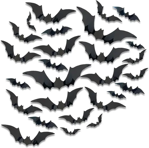 Vista 5 de 120 piezas de decoración de murciélagos de Halloween, calcomanías de murciélago 3D para interiores y exteriores, decoración del hogar, calcomanías