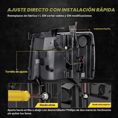 Vista 7 de LED Headlights for 2007-2013 Chevy Silverado 1500&2007-2014 2500 3500 HD 600% brillante reemplazo de montaje de faros con señal de giro secuencial