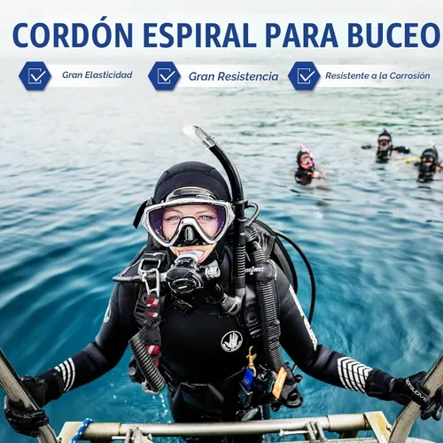 Vista 5 de Buceo Cordón retráctil, doble clips de acero inoxidable y núcleo en espiral anti-pérdida cordón con hebilla de liberación rápida 316 Stainless