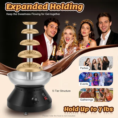 Vista 8 de Fuente de chocolate comercial de 5 niveles, 230 W, 7 libras, máquina de fuente de fondue caliente de acero inoxidable, máquina grande de fondue